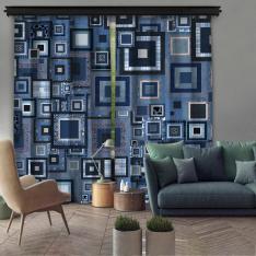 Denim Tiles 2 Piece Decorative Curtain