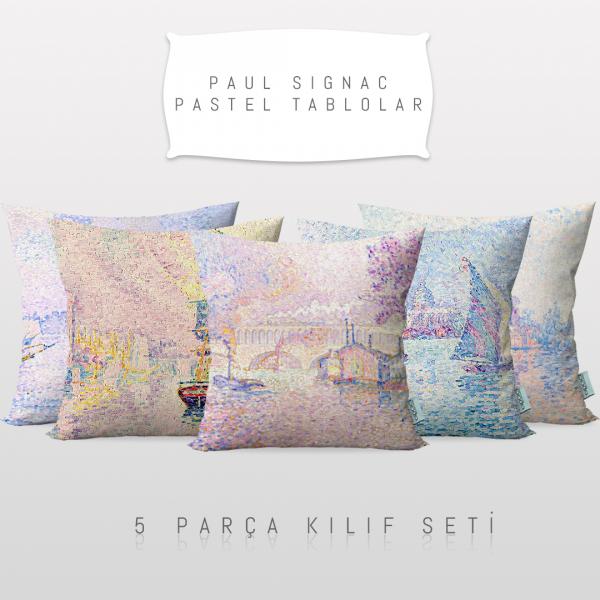 Paul Signac Pastel Tablolar 5'li Kırlent Kılıf Seti
