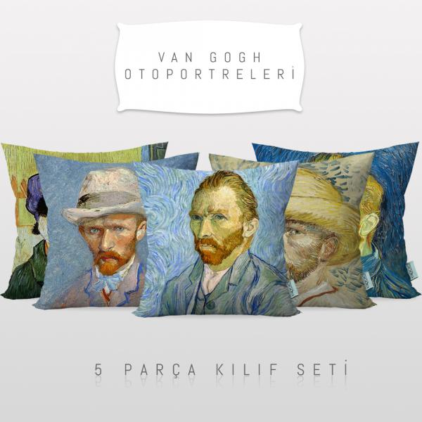 Vincent Van Gogh Otoportreleri 5'li Kırlent Kılıf Seti