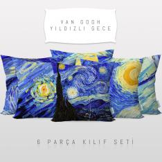 Vincent Van Gogh Yıldızlı Gece 6'lı Kırlent Kılıf Seti