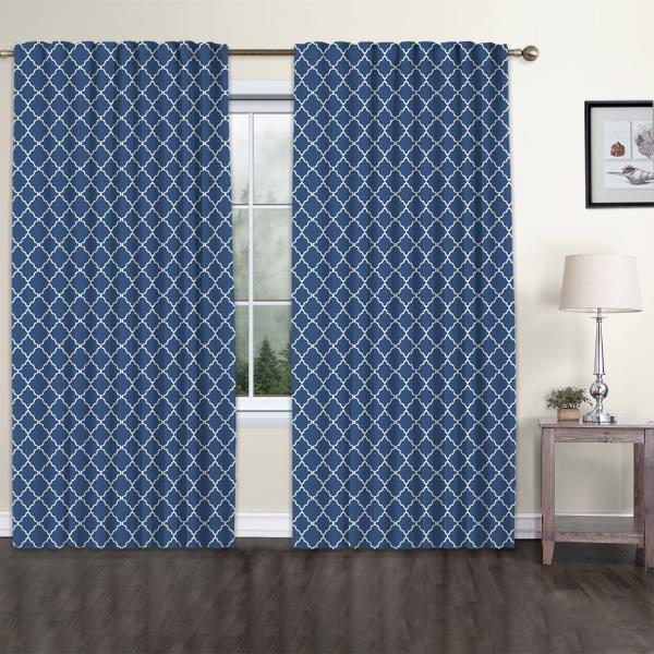 Classic Damask Single Piece Curtain-Navy Blue