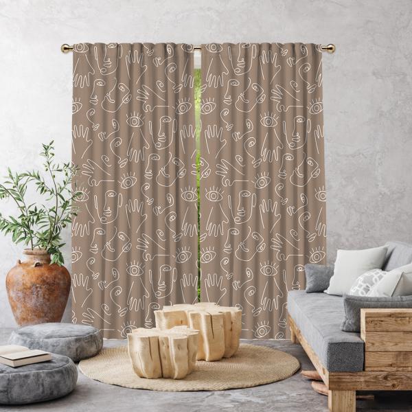 Boho Hand-Drawing Shapes Single Panel Curtain-Beige