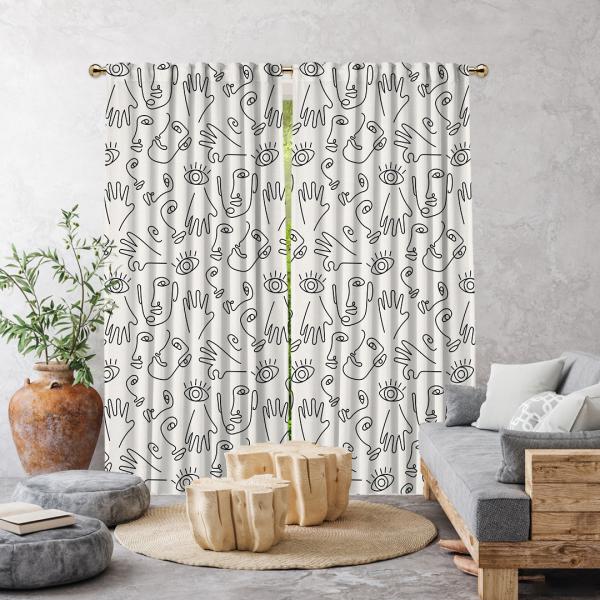 Boho Hand-Drawing Shapes Single Panel Curtain-Ecru
