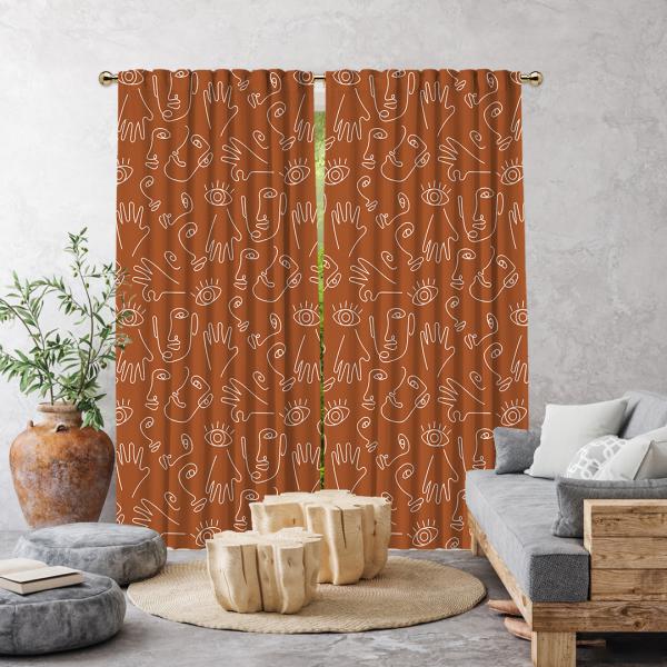 Boho Hand-Drawing Shapes Single Panel Curtain-Brick Color