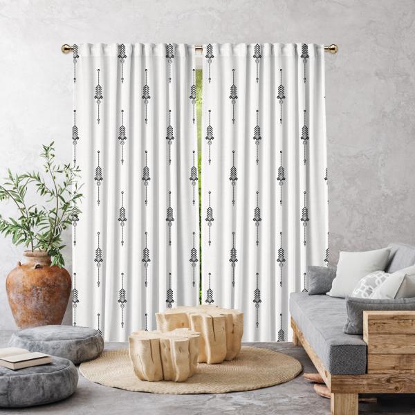Boho Ethnic Pattern Single Panel Curtain-White