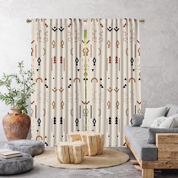 Boho Style Decorative Patterns Single Panel Curtain-Cream