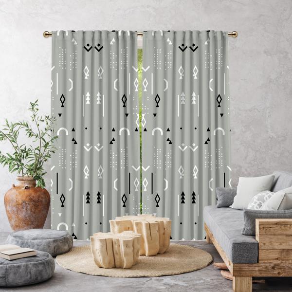 Boho Style Decorative Patterns Single Panel Curtain-Grey