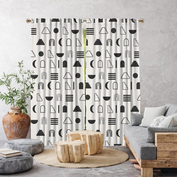 Decorative Geometric Pattern Single Panel Curtain-White
