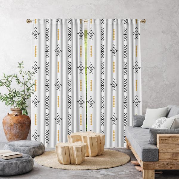 Ethnic Decor Pattern Single Panel Curtain-White