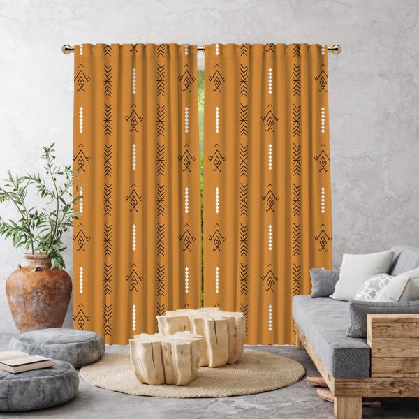 Ethnic Decor Pattern Single Panel Curtain-Mustard Yellow