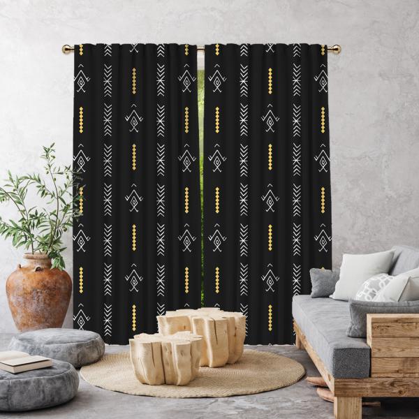 Ethnic Decor Pattern Single Panel Curtain-Black