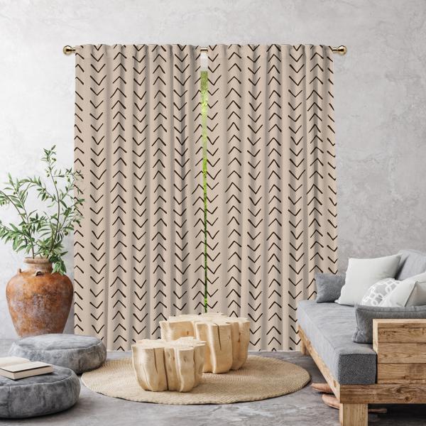 Ethnic Pattern Single Panel Curtain Curtain-Ecru