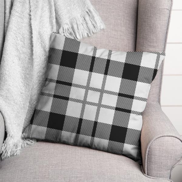 Plaid Pattern Pillow-Grey/White