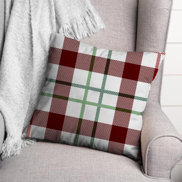 Plaid Pattern Pillow-Red/White