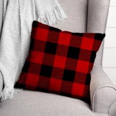 Plaid Pattern Pillow-Red/Black