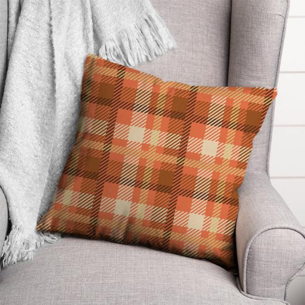 Plaid Pattern Pillow-Cream/Orange