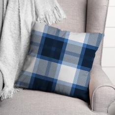 Plaid Pattern Pillow-Blue/White