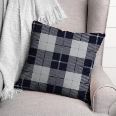 Plaid Pattern Pillow-Blue/Grey