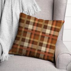 Plaid Pattern Pillow-Orange/Brown