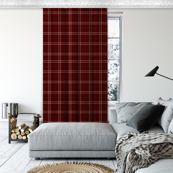 Plaid Pattern Decorative Curtain Single Panel-Burgundry