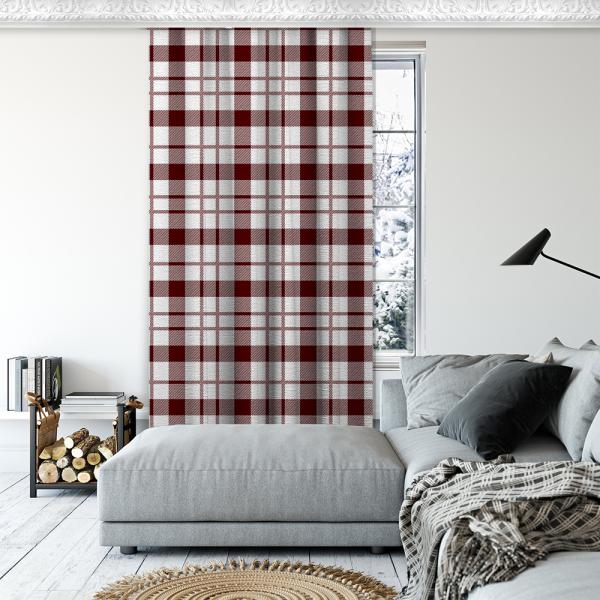 Plaid Pattern Decorative Curtain Single Panel-Red/White