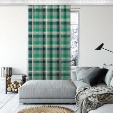 Plaid Pattern Decorative Curtain Single Panel-Lake Green