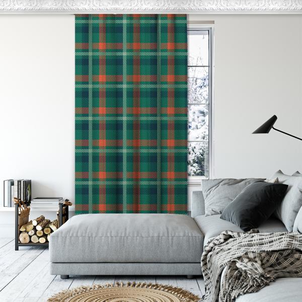 Plaid Pattern Decorative Curtain Single Panel-Green