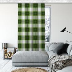 Plaid Pattern Decorative Curtain Single Panel-Green/White