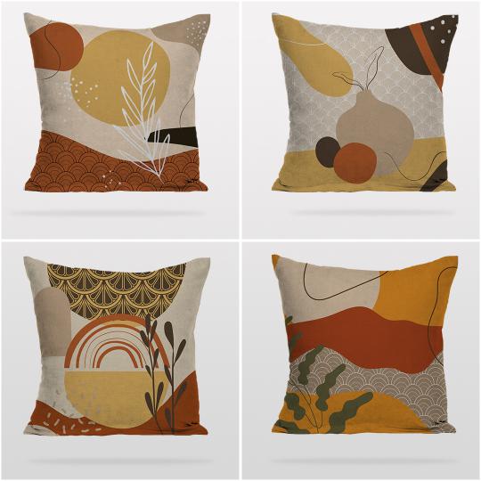 Earth Colored Decorative Patterns 4 Pieces Pillow Cover Set