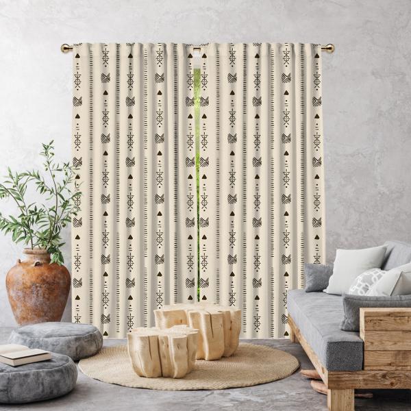 Tribal Pattern Single Panel Curtain-Ecru