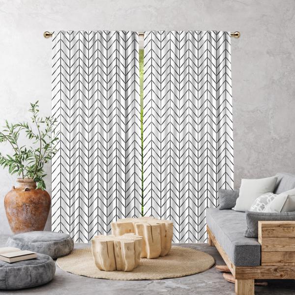 Herringbone Boho Pattern Single Panel Curtain-White