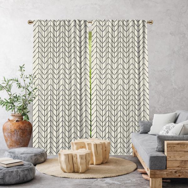 Herringbone Boho Pattern Single Panel Curtain-Ecru