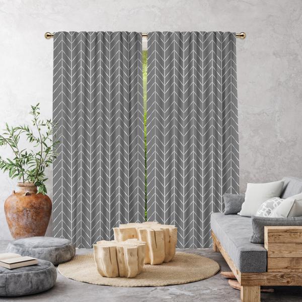 Herringbone Boho Pattern Single Panel Curtain-Grey