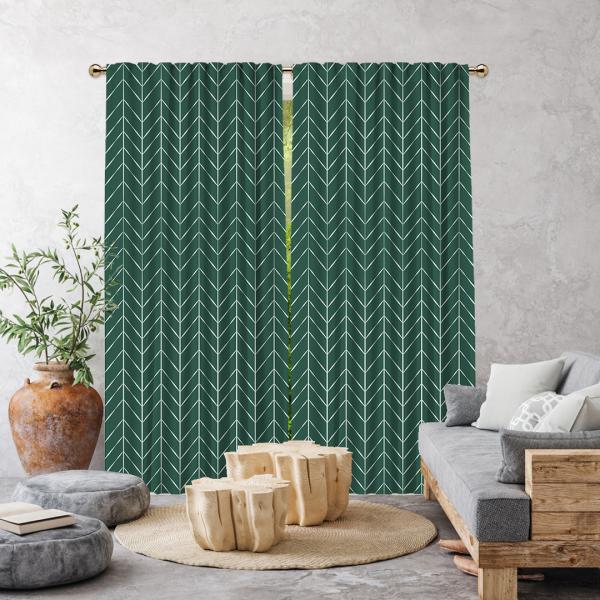Herringbone Boho Pattern Single Panel Curtain-Green