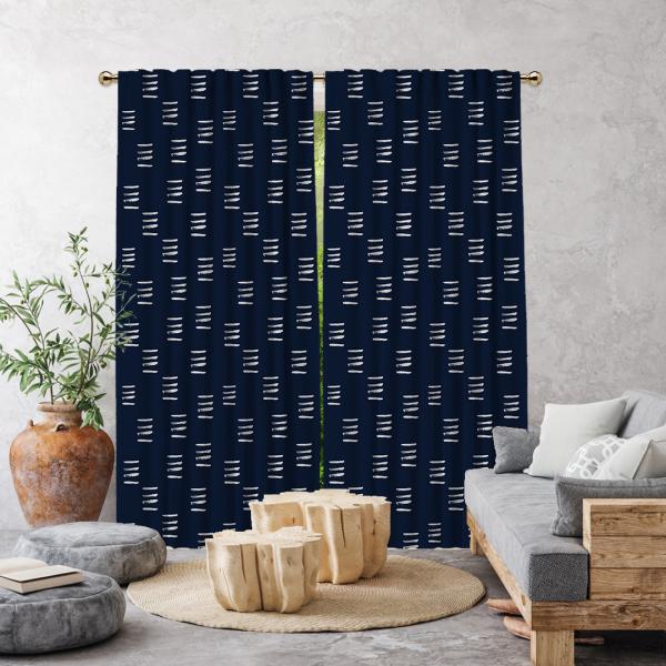 Bohemian Brush Strokes Single Panel Curtain-Navy Blue