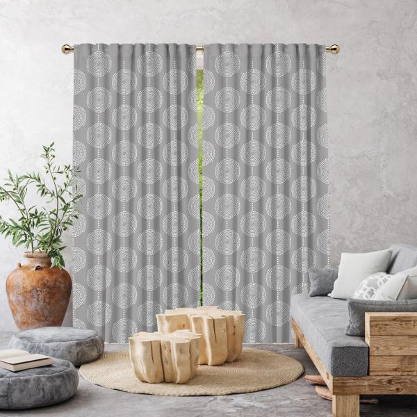 Bohemian Spiral Dots Single Panel Curtain-Grey