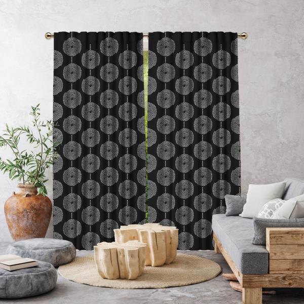 Bohemian Spiral Dots Single Panel Curtain-Black