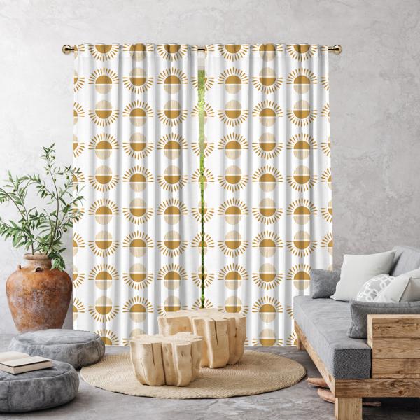 Bohemian Sun Pattern Single Panel Curtain-White