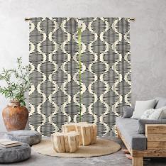 Boho Style Wavy Line Single Panel Curtain-Ecru