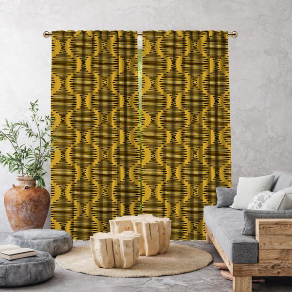 Boho Style Wavy Line Single Panel Curtain-Mustard Yellow