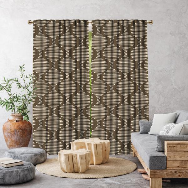 Boho Style Wavy Line Single Panel Curtain-Brown