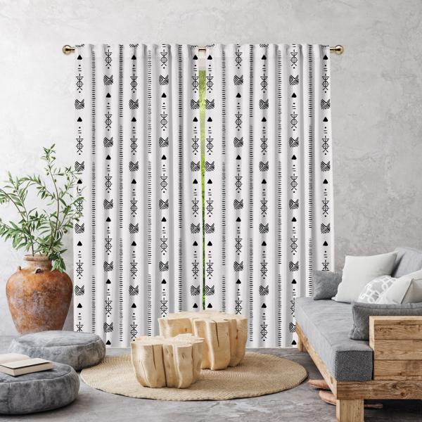 Tribal Pattern Single Panel Curtain-White