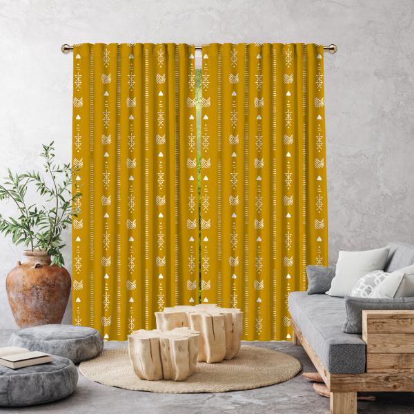 Tribal Pattern Single Panel Curtain-Mustard Yellow