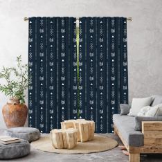 Tribal Pattern Single Panel Curtain-Navy Blue