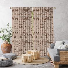 Ethnic Vectorial Mudcloth Single Panel Curtain-Beige