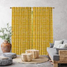Ethnic Vectorial Mudcloth Single Panel Curtain-Mustard Yellow