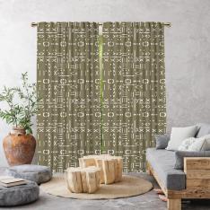 Ethnic Vectorial Mudcloth Single Panel Curtain-Green