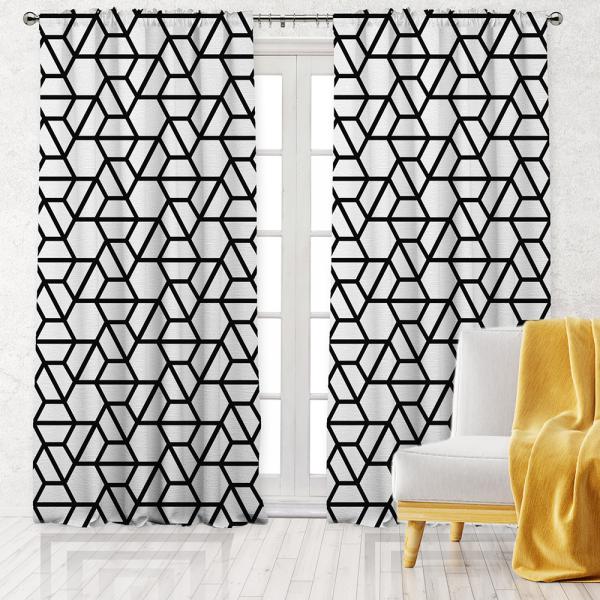 Hexagonal Pattern Single Panel Decorative Curtain-White