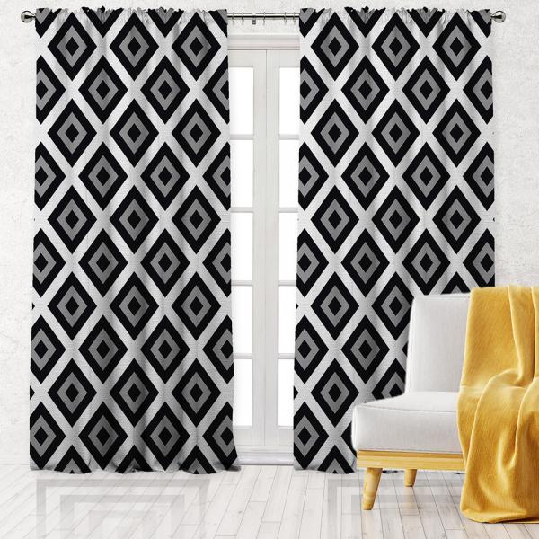 Diamond Pattern Single Panel Decorative Curtain-White
