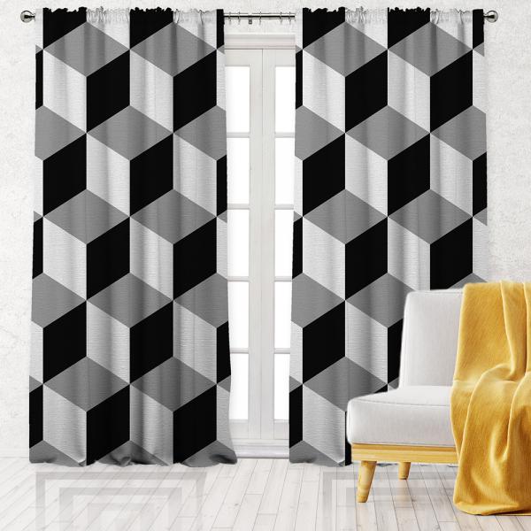 Dimensional Pattern Single Panel Decorative Curtain-Black